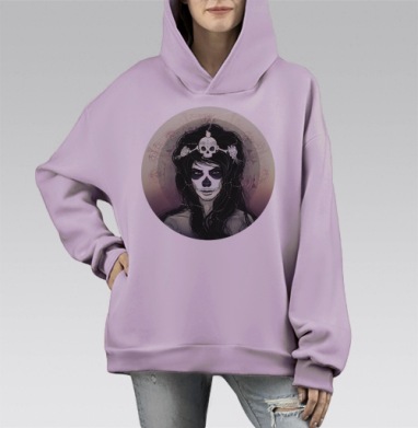 Santa Muerte, Hoodie Mono Fiolet, оверсайз, утепленная