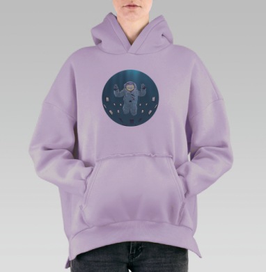 Космонавт в цифровом океане с зелёным миром, Hoodie Oversize Fiolet, утепленная