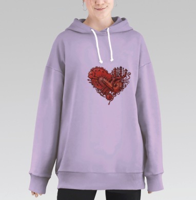 Плакат «Вместо сердца — пламенный мотор» стимпанк, Hoodie Long Oversize Fiolet
