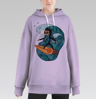 Стильный серфер в черном на волне приключений, Hoodie Long Oversize Fiolet