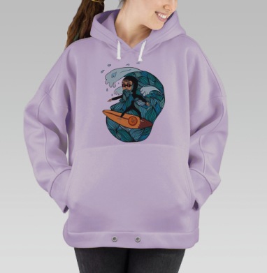 Стильный серфер в черном на волне приключений, Hoodie Oversize Fiolet