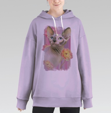 Цифровая картина Сфинкс с нежными цветами, Hoodie Long Oversize Fiolet