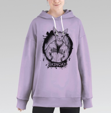 Сфинкс в куртке Лонсдейл с надписью SKINCAT, Hoodie Long Oversize Fiolet