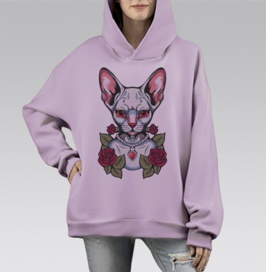 Сфинкс в розах, Hoodie Mono Fiolet, оверсайз, утепленная