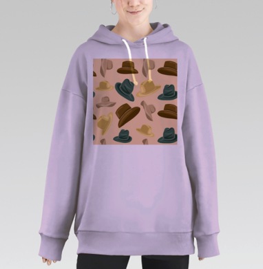 Стильный паттерн с разнообразными шляпами, Hoodie Long Oversize Fiolet