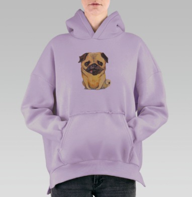 Милый мопс в акварельной меланхолии, Hoodie Oversize Fiolet, утепленная