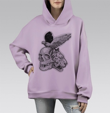 Символика Жизни Смерти Тигр Птица Череп, Hoodie Mono Fiolet, оверсайз, утепленная