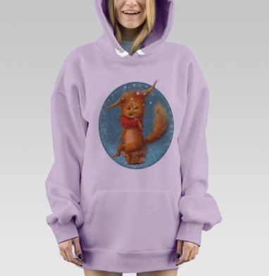 Уютная рыжая белка в зимней сказке, Hoodie Mjhigh Dig Mel, Fiolet, утепленная