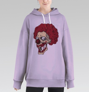 Гротескный Клоун-Череп с Красным Париком, Hoodie Long Oversize Fiolet
