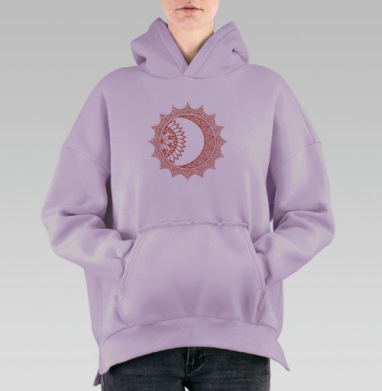 Гармония Солнца и Луны – стильная графика, Hoodie Oversize Fiolet, утепленная