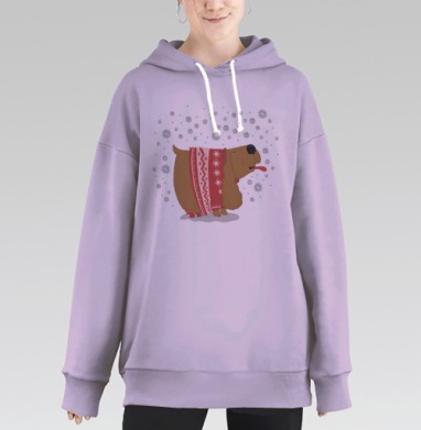Милый спаниель в зимнем шарфе и носочках, Hoodie Long Oversize Fiolet