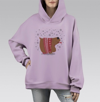 Милый спаниель в зимнем шарфе и носочках, Hoodie Mono Fiolet, оверсайз, утепленная