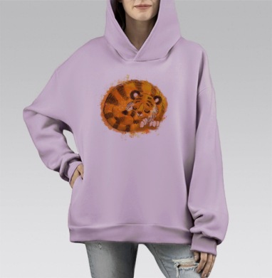 Милый спящий тигренок в акварельном стиле, Hoodie Mono Fiolet, оверсайз, утепленная