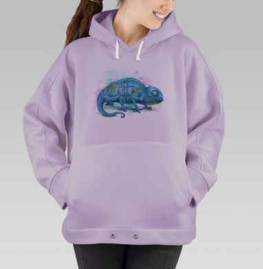 Стилизованный хамелеон с надписью STAY TRUE, Hoodie Oversize Fiolet