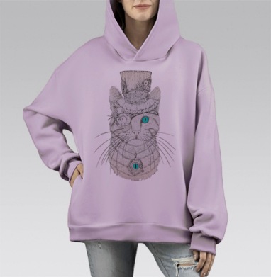 Стимпанк-Кот, Hoodie Mono Fiolet, оверсайз, утепленная