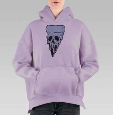 Пицца с чёрепом — Мрачный и дерзкий принт, Hoodie Oversize Fiolet, утепленная
