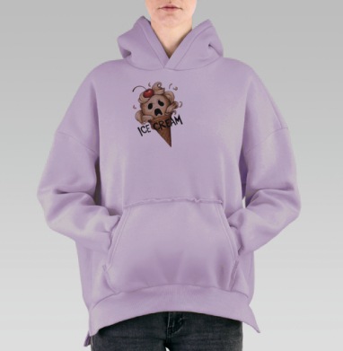 Сюрреалистичный принт Мороженое в крике, Hoodie Oversize Fiolet, утепленная