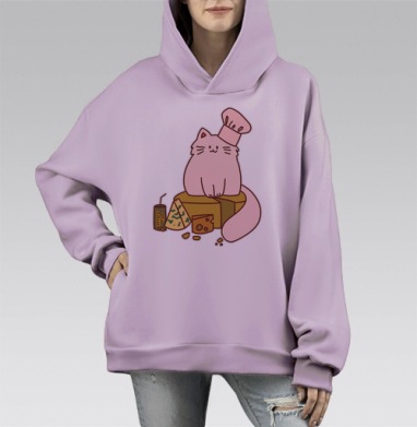 Кот-повар на сырном троне с баночкой КОТОРГЕТИК, Hoodie Mono Fiolet, оверсайз, утепленная