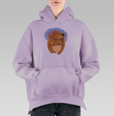 Surreal Farm Girl / Сюрреалистический портрет девушки с сеном и лошадью, Hoodie Oversize Fiolet, утепленная