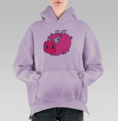 Летящий розовый поросенок — символ невозможного, Hoodie Oversize Fiolet, утепленная