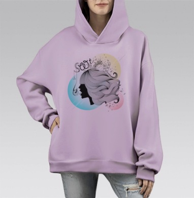 Sweet, Hoodie Mono Fiolet, оверсайз, утепленная