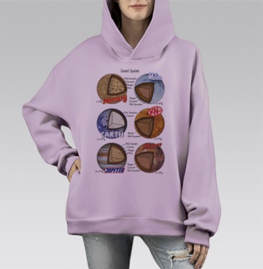 Sweet System: Инфографика планет-сладостей, Hoodie Mono Fiolet, оверсайз, утепленная