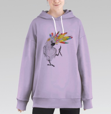 Яркий танцующий какаду с радужным хохолком, Hoodie Long Oversize Fiolet