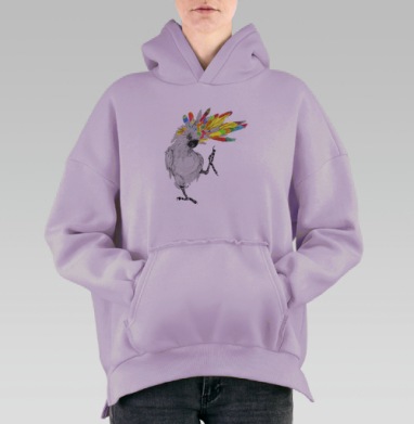 Яркий танцующий какаду с радужным хохолком, Hoodie Oversize Fiolet, утепленная