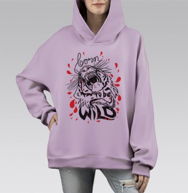 Тигр, Hoodie Mono Fiolet, оверсайз, утепленная