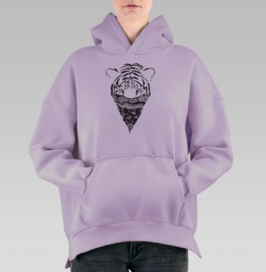 Графичный тигр в бандане – стиль и дикая сила, Hoodie Oversize Fiolet, утепленная
