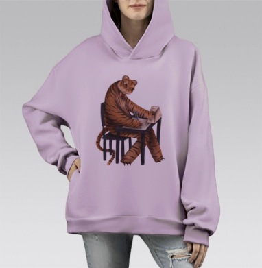 Тигр в галстуке: Контраст силы и интеллекта, Hoodie Mono Fiolet, оверсайз, утепленная