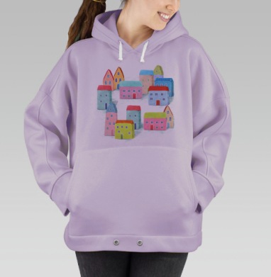 Яркие уютные домики на склоне холма, Hoodie Oversize Fiolet