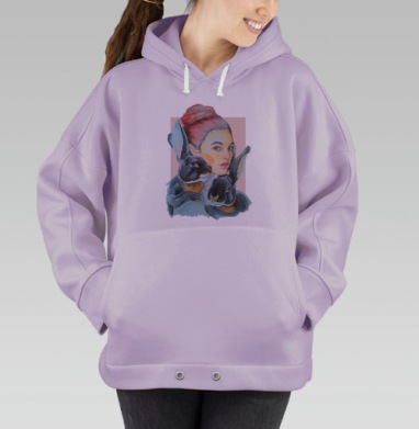 Нежность и тайна: Женщина с двумя чёрными кроликами, Hoodie Oversize Fiolet