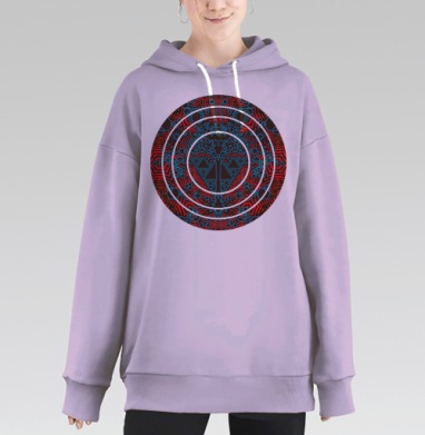 Симметричная фрактальная композиция в красных тонах, Hoodie Long Oversize Fiolet