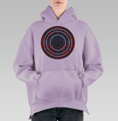 Симметричная фрактальная композиция в красных тонах, Hoodie Oversize Fiolet, утепленная