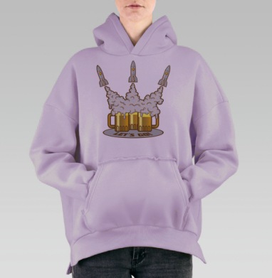 Три золотые пивные кружки со стартующими ракетами LETS GO, Hoodie Oversize Fiolet, утепленная