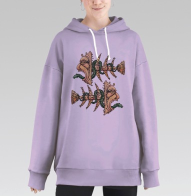 Гротескные маски с змееподобными цепями, Hoodie Long Oversize Fiolet