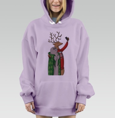 Дружба оленя и тюленя в праздничном селфи, Hoodie Mjhigh Dig Mel, Fiolet, утепленная