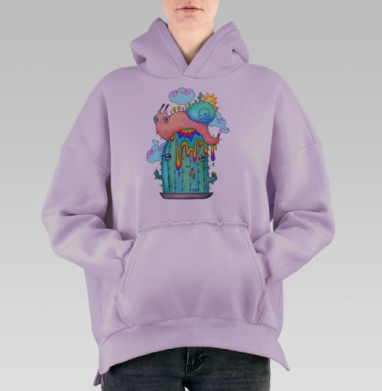 Радужный кактус с улыбающейся улиткой, Hoodie Oversize Fiolet, утепленная