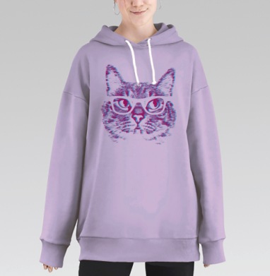 Стильный кот в очках: яркий поп-арт портрет, Hoodie Long Oversize Fiolet