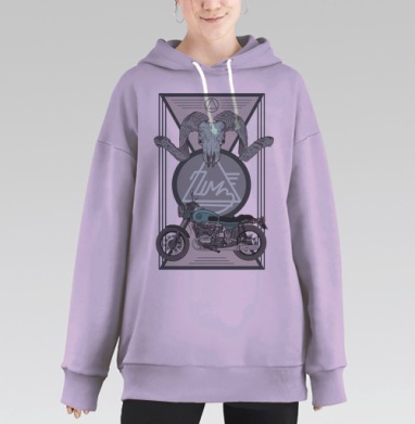 Мотоцикл и череп барана в геометрии, Hoodie Long Oversize Fiolet
