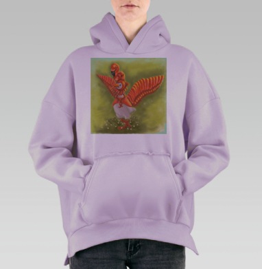 Птица в костюме фламинго с розовыми крыльями, Hoodie Oversize Fiolet, утепленная