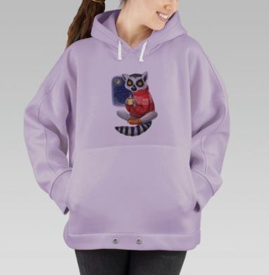Уютный лемур в зимнем свитере с чашкой тепла, Hoodie Oversize Fiolet