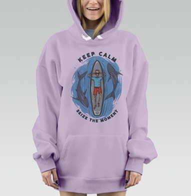 Скелет на сёрфе с акулами: Сохраняй спокойствие, Hoodie Mjhigh Dig Mel, Fiolet, утепленная