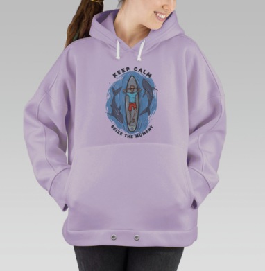 Скелет на сёрфе с акулами: Сохраняй спокойствие, Hoodie Oversize Fiolet