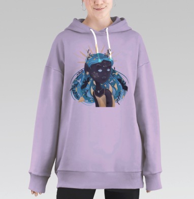 Мистическая женщина с рогами и третьим глазом, Hoodie Long Oversize Fiolet