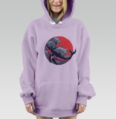 Гигантский кит в море коралловых волн, Hoodie Mjhigh Dig Mel, Fiolet, утепленная