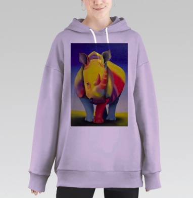 Яркий носорог в стиле экспрессионизма и поп-арт, Hoodie Long Oversize Fiolet