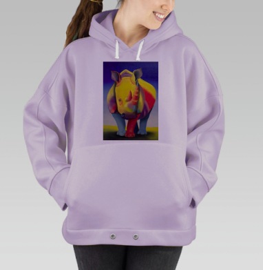 Яркий носорог в стиле экспрессионизма и поп-арт, Hoodie Oversize Fiolet