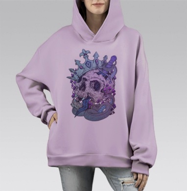 Графический принт Череп в короне с мечом и змеей, Hoodie Mono Fiolet, оверсайз, утепленная